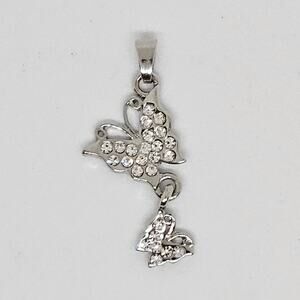 Butterfly Pendant Mother Child Silver Tone Rhinestones Parent Child Relationship